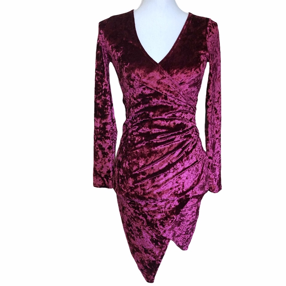 Steps Elegant Velvet Wrap Dress in Burgundy Size Small